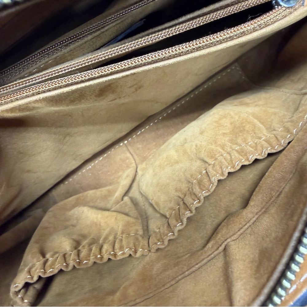 Patricia Nash Leather Satchel Bamboo Top Double Handles Firm Cognac Brown SEE - Picture 13 of 16